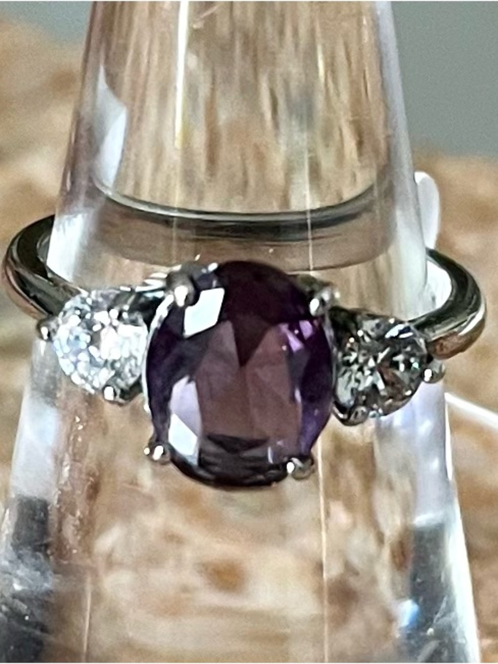 BP RETRO Amethyst Center and Diamond Accents on .925 Solid Sterling Silver Ring
